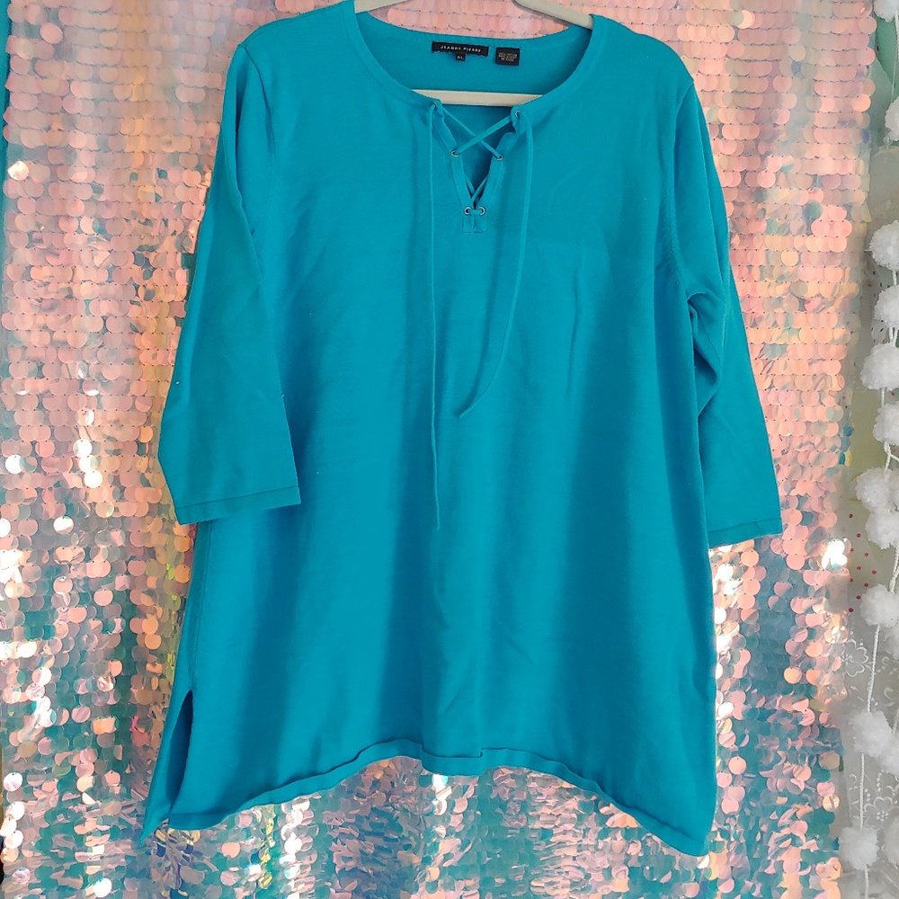 Jeanne Pierre XL Lace Up V Neck Sweater